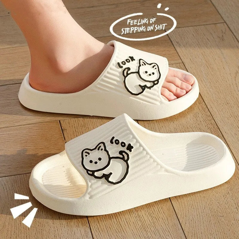 Women's cat motif slippers with thick EVA platform sole in multiple colour options