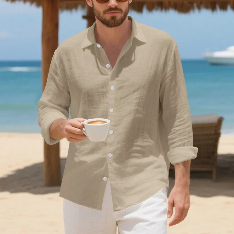 Linen casual shirt with American-style loose Hawaiian vacation styling in multiple colour options