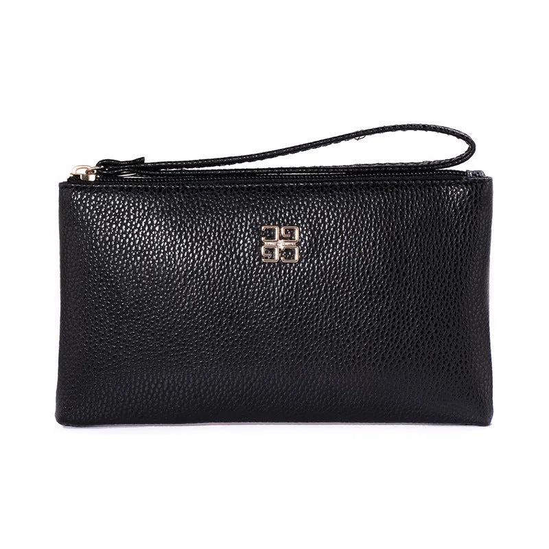 Long 55-inch PU leather phone wallet handbag with zipper closure in a solid colour.