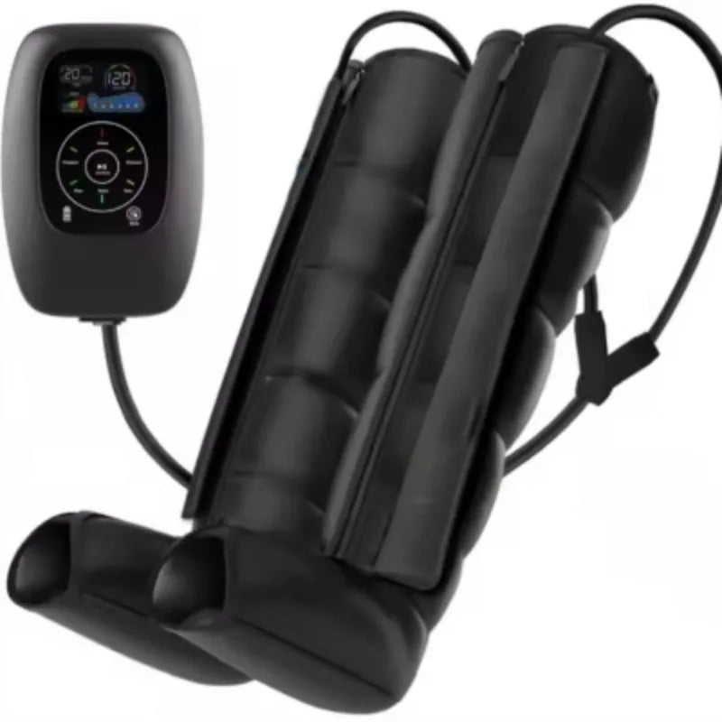 Air compression leg, arm, and waist massager with remote control and multiple size attachments