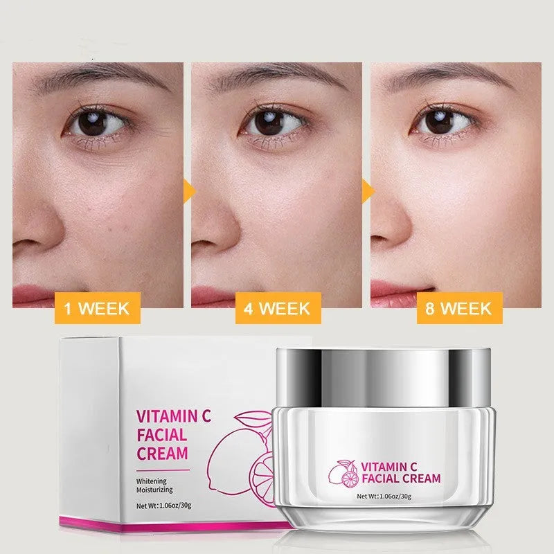 Vitamin C face cream in 30g jar container with compact dimensions