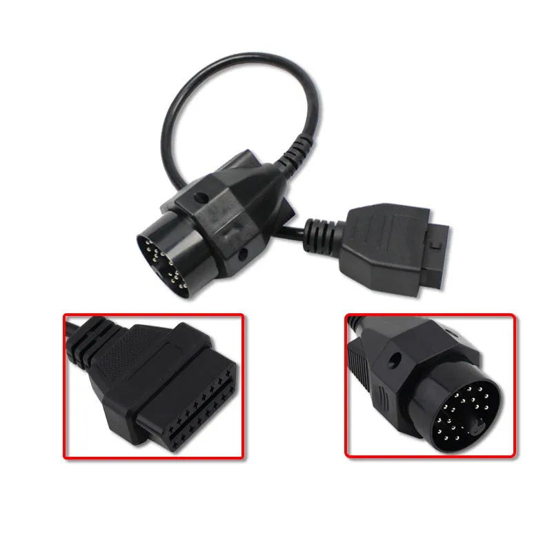 BMW OBD2 diagnostic adapter cable converting 20-pin male to 16-pin female connector