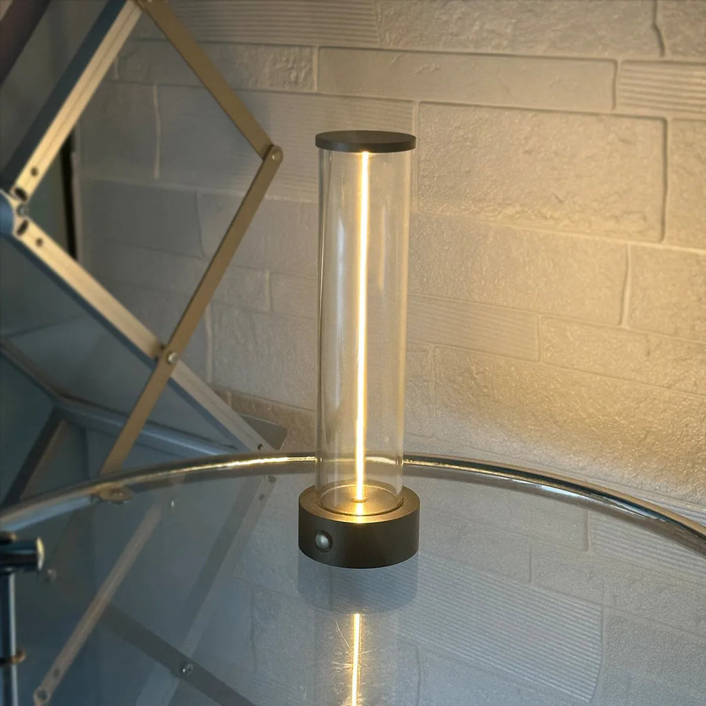 Modern circular glass LED night light with USB charging port and magnetic base