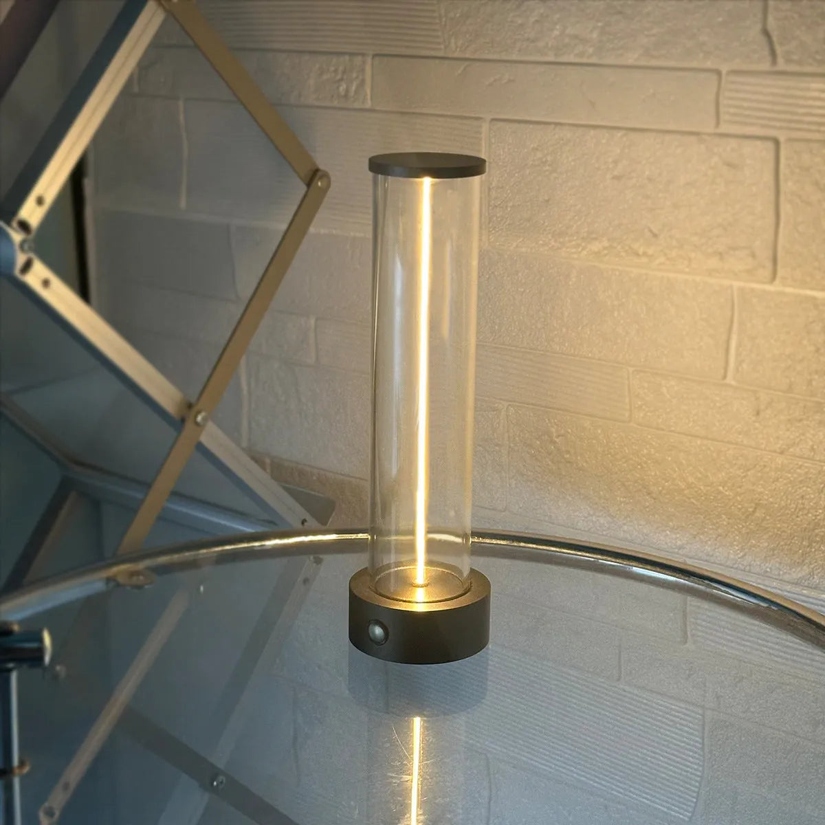 Modern circular glass LED night light with USB charging port and magnetic base
