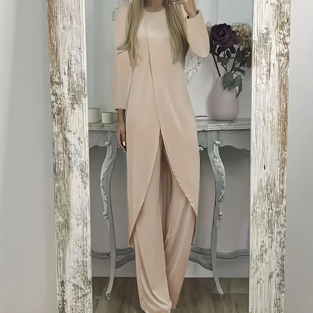 Casual black polyester two-piece tracksuit set with long sleeves and loose-fit trousers.