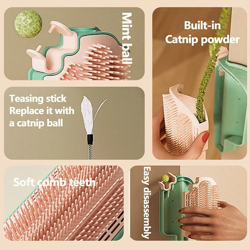 Ice cream cone shaped cat scratching toy with grooming massager function