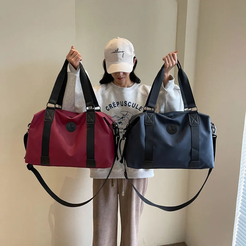 36-55L waterproof Oxford cloth travel bag with breathable back panel in black, grey, red or blue colour