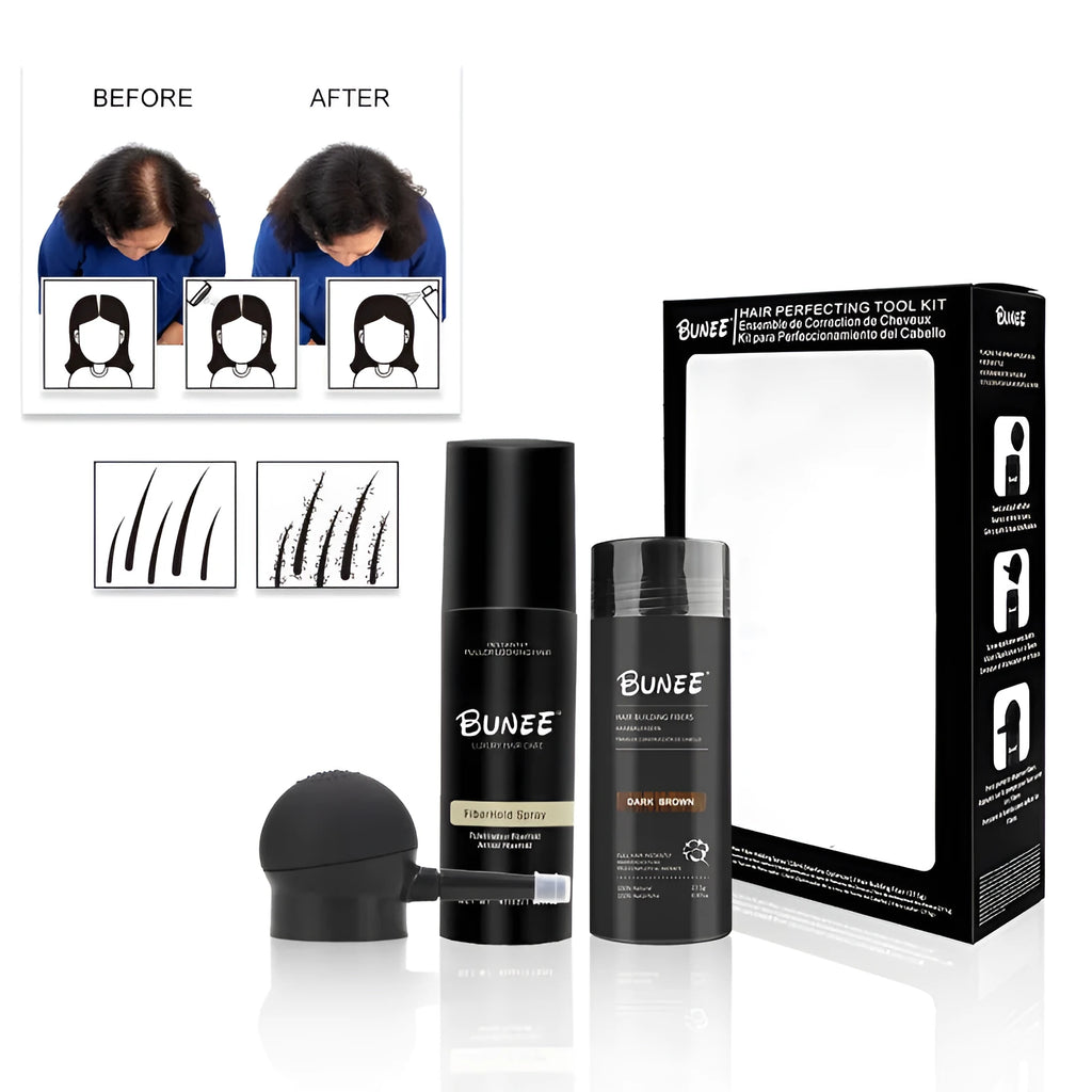 Dense hair fibre powder 275g three-piece kit with nozzle applicator and styling spray bottle