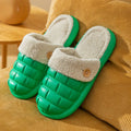 Plaid detachable EVA slippers for women in pink, showing plush lining and non-slip sole.