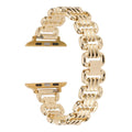 Alloy metal Apple Watch bracelet in silver, black, gold, rose gold, and Starlight colour options.
