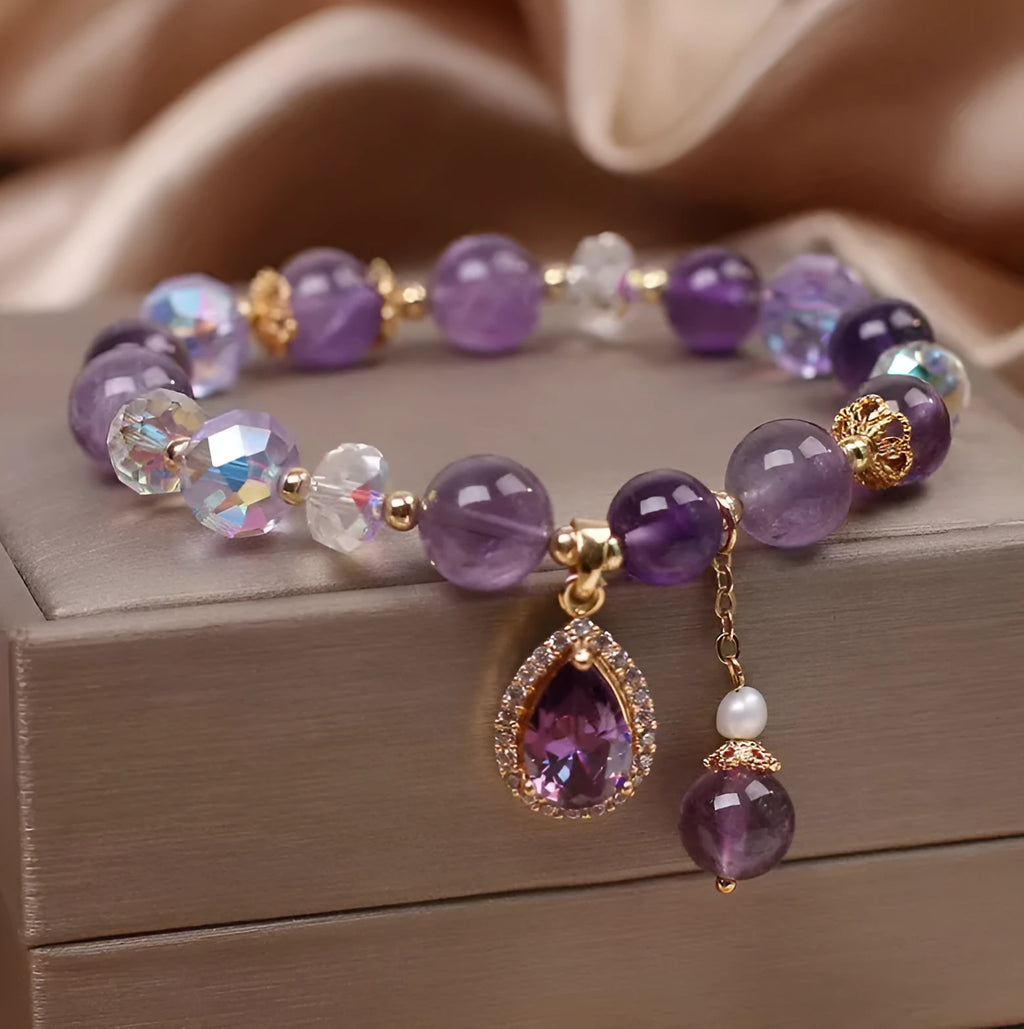 Purple amethyst crystal bracelet with micro inlay detailing for women's jewellery