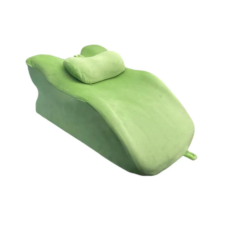 Prone position stomach sleeping pillow in Blue for face-down reading and phone use