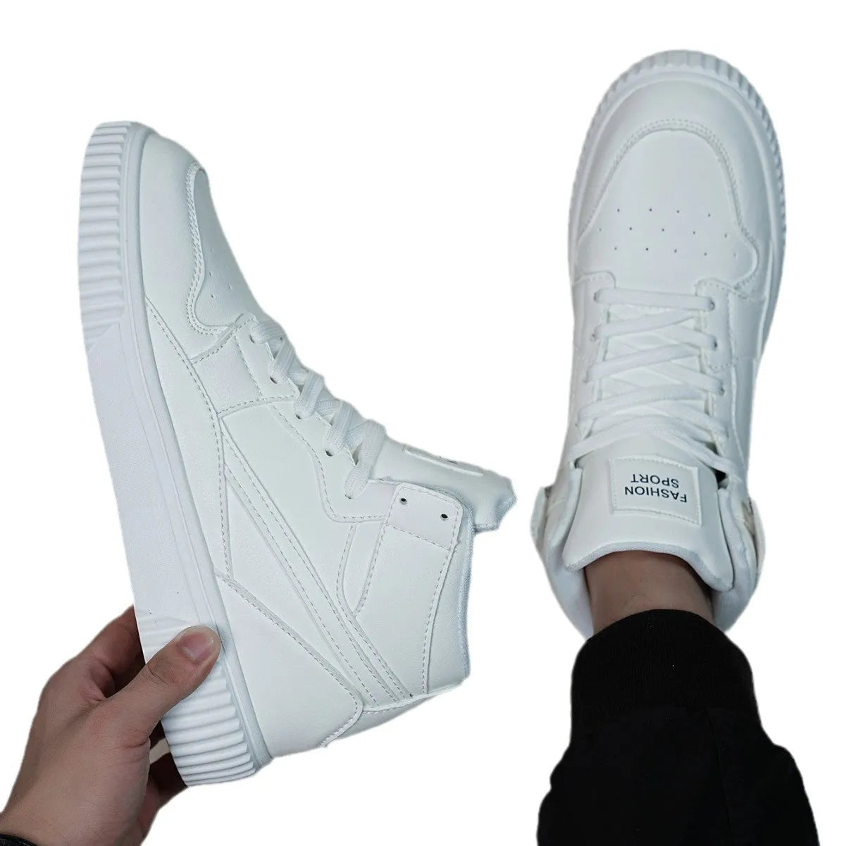 White men's casual lace-up shoes with a round toe and microfiber upper.
