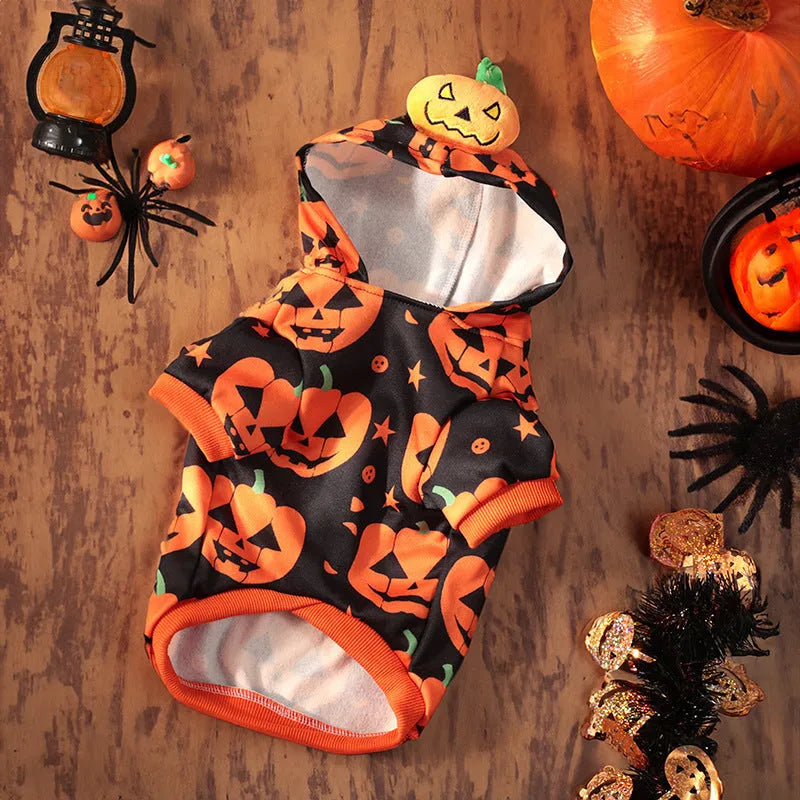 Halloween pumpkin skirt and sweater pet costumes for dogs and cats in crystal velvet fabric