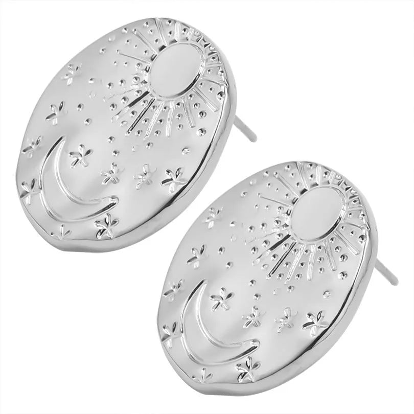 Stainless steel geometry shell pattern stud earrings with gold electroplated finish