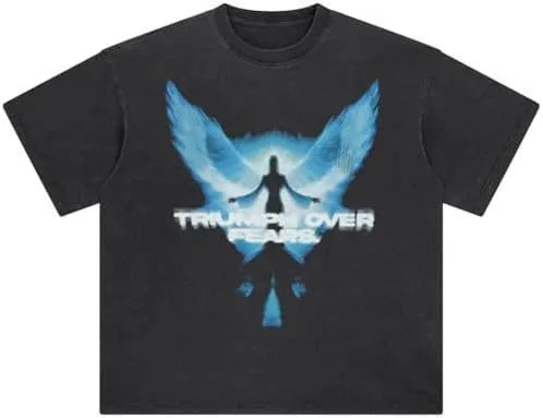 Men's loose fit black t-shirt with cartoon digital printing and short sleeves