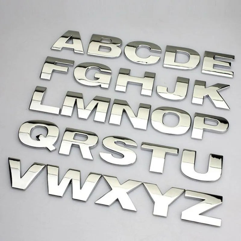 3D metal car bumper sticker with raised English letter on vehicle surface