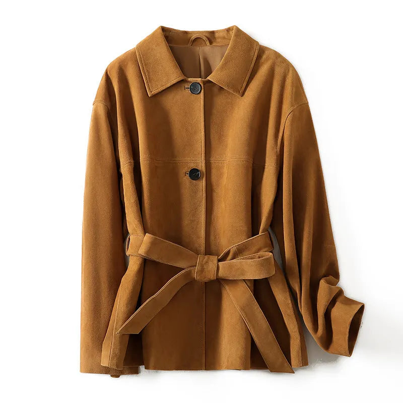 Women's loose fit mid-length cashmere coat with Peter Pan collar in caramel mocha colour