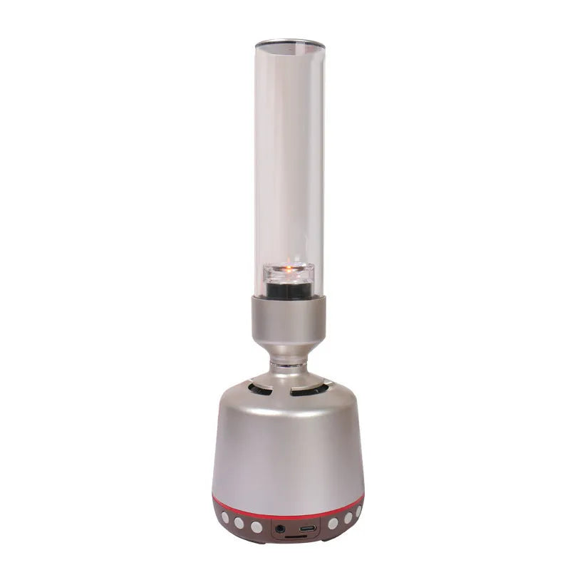 White silver Bluetooth speaker with candlelight-style night light function
