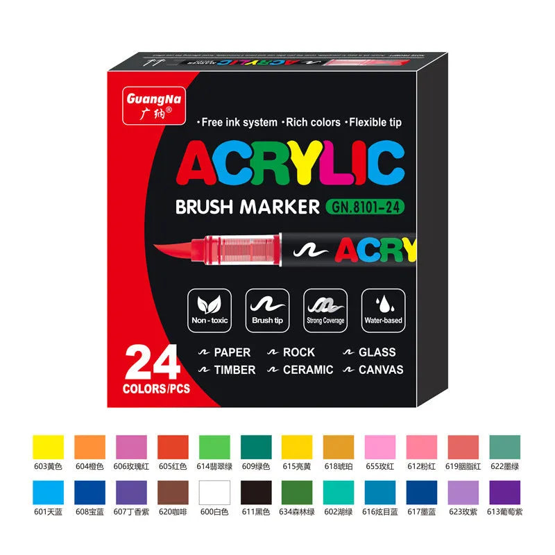 Set of straight liquid acrylic marker pens with soft tips in multiple colours for painting and graffiti