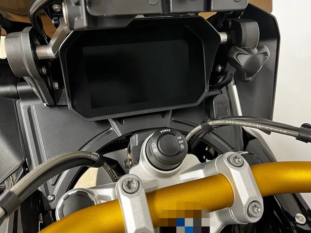 Black motorcycle cockpit fairing panel for BMW R1250GS and R1200GS adventure bikes