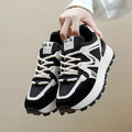 Women's platform casual shoes in black with round toe, lace-up front and flat heel