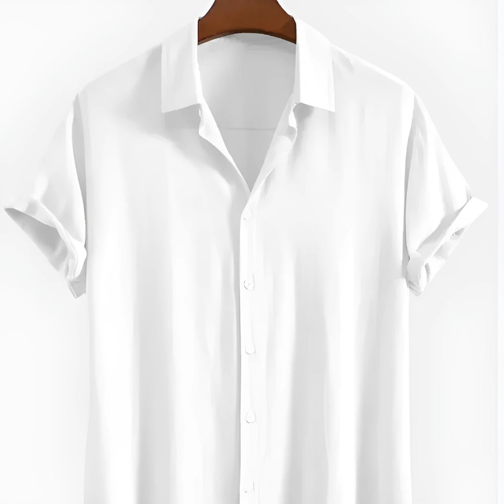 Men's loose fit summer cardigan shirt in polyester fabric with short sleeves
