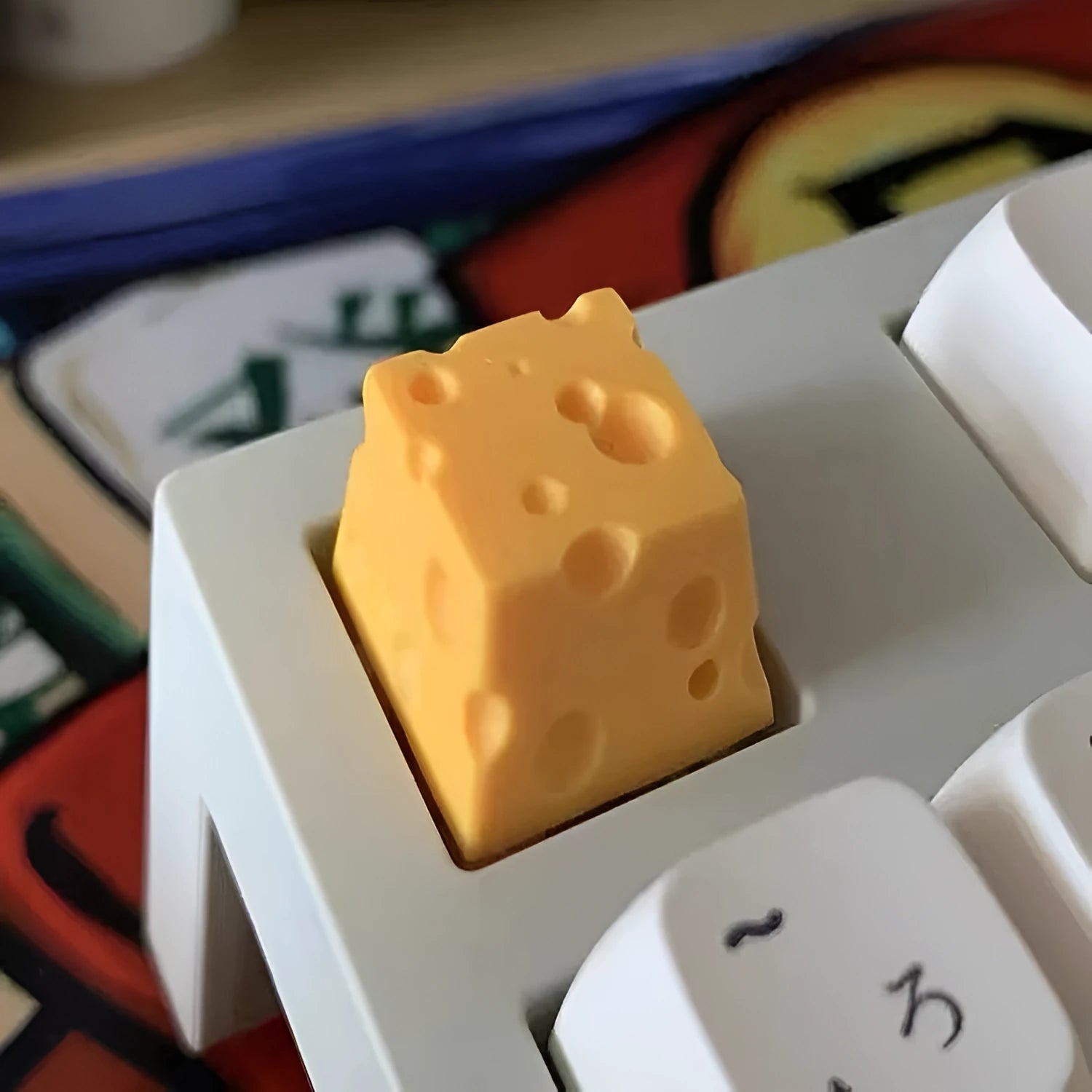 Yellow resin cheese artisan keycap for mechanical keyboards with Cherry MX compatibility