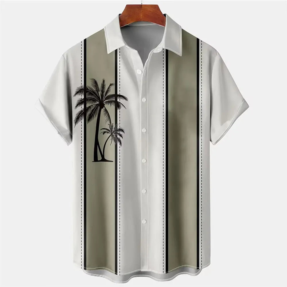 Hawaiian men's shirt with 3D printed colour pattern and short sleeves