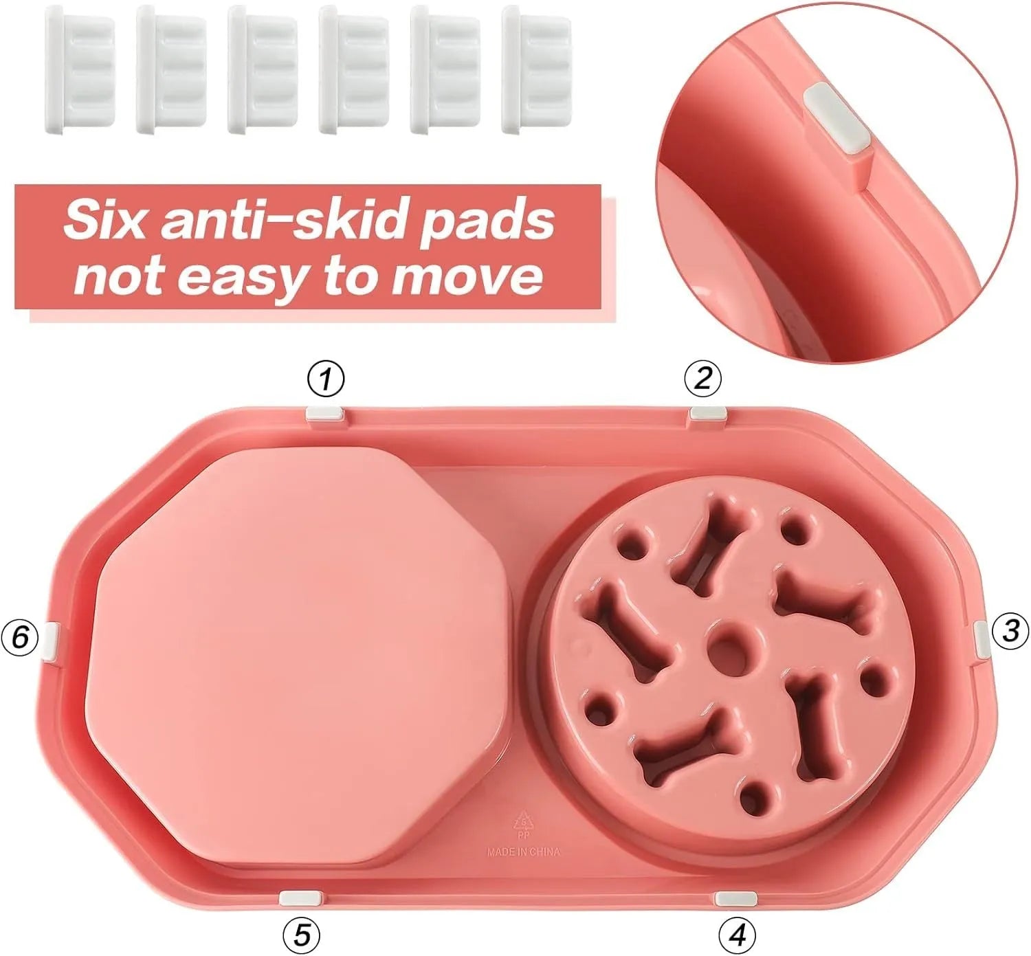 Slow feeder dog bowl with colourful maze pattern for anti-gulping and bloat prevention