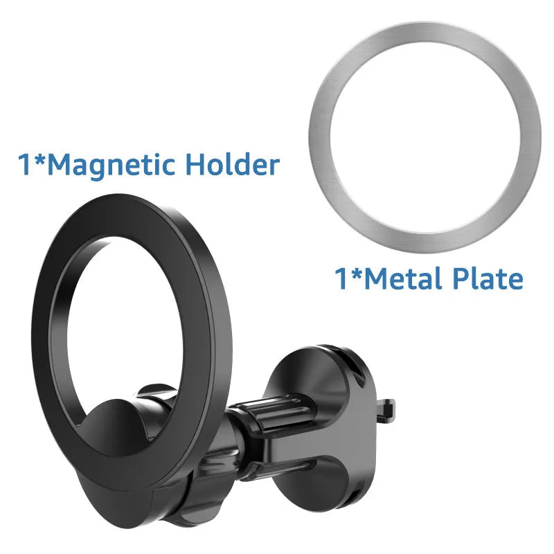 Black magnetic car air vent phone holder with O-ring design for smartphones up to 6.8 inches