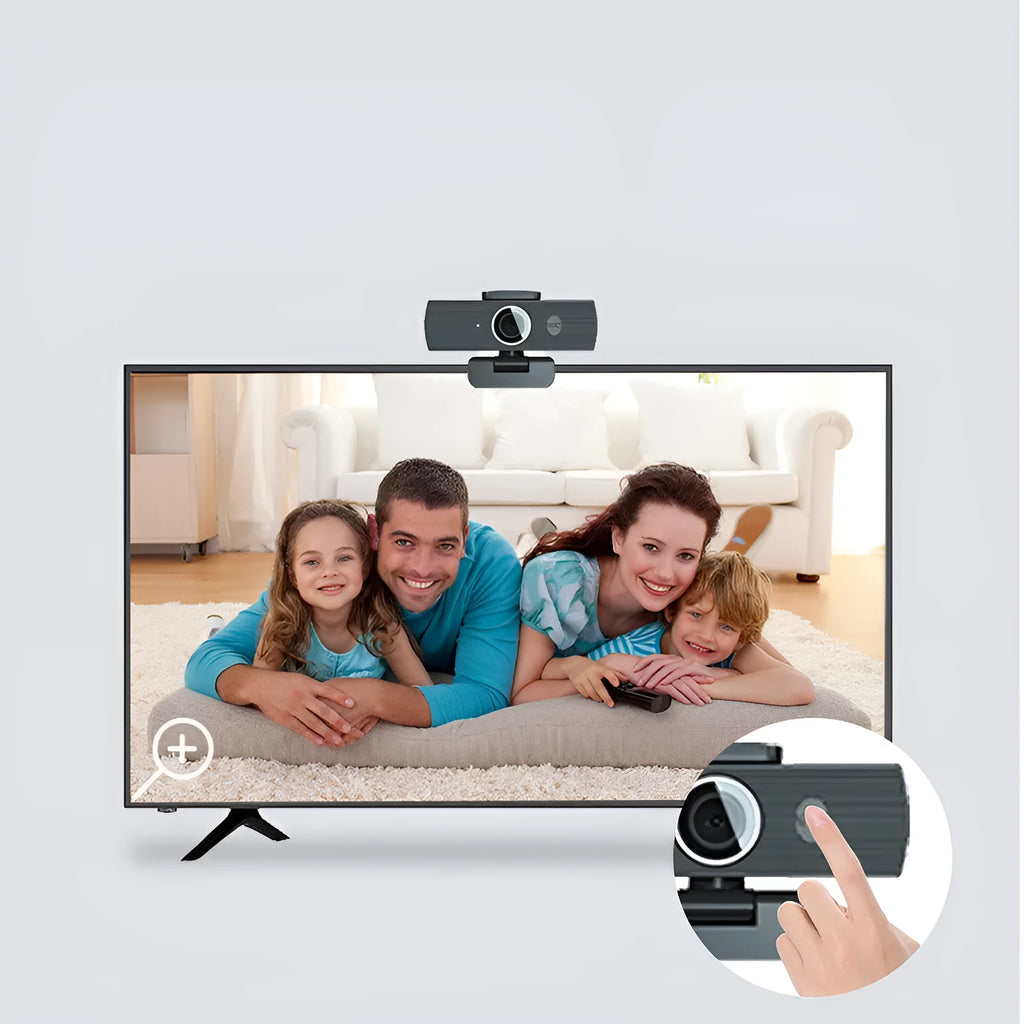 Black 8K UHD USB computer webcam with magnetic privacy cover for video conferencing