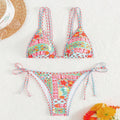 Women's lace-up split front swimsuit bikini set with backless design