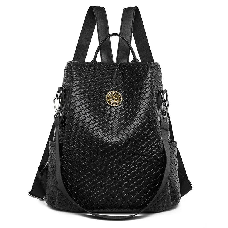 Women's black anti-theft backpack with sandwich pockets and organised internal compartments