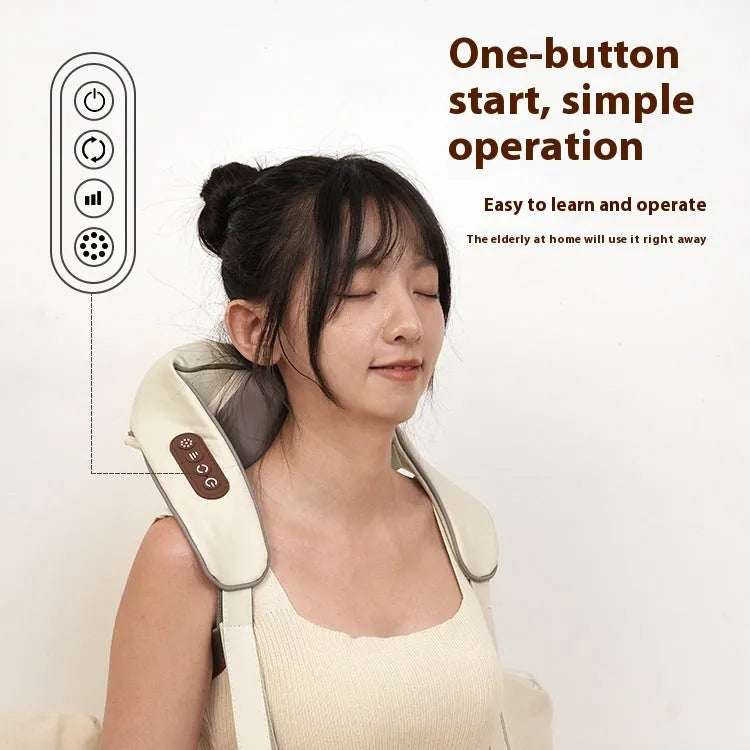 Blue rechargeable foldable electric neck and back massager with temperature adjustment