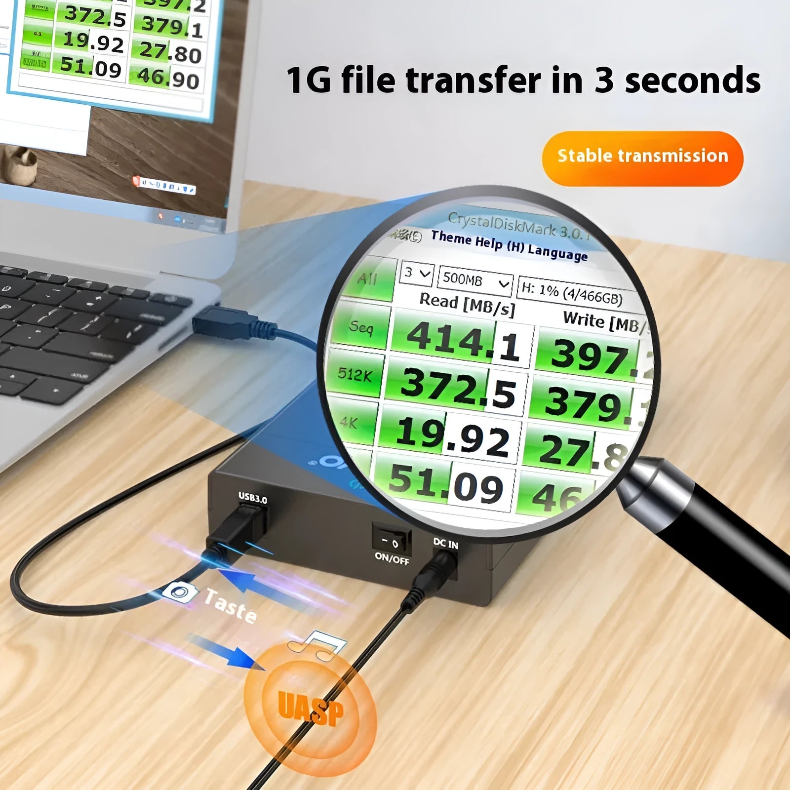 USB 3.0 external hard drive enclosure for 3.5-inch SATA disks with sliding cover design