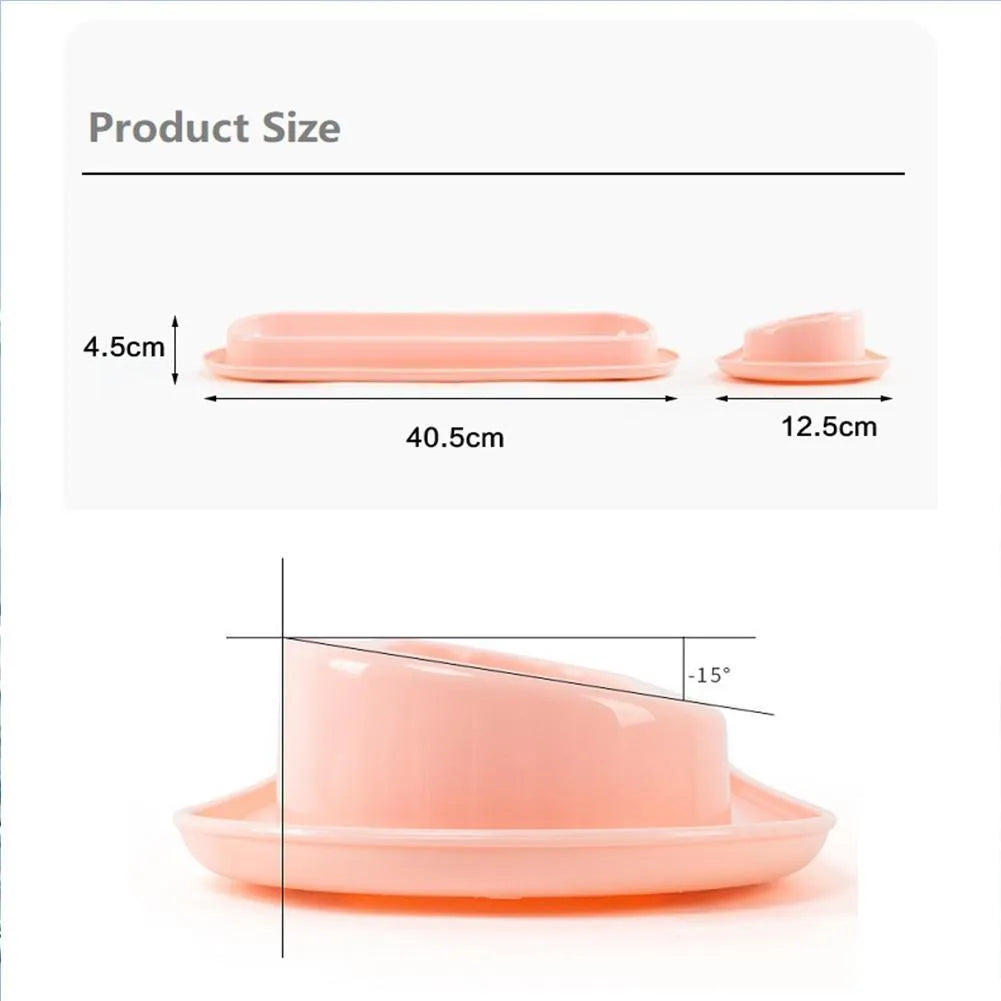 Set of four coloured plastic pet bowls with non-slip rubber bases for cats and dogs.