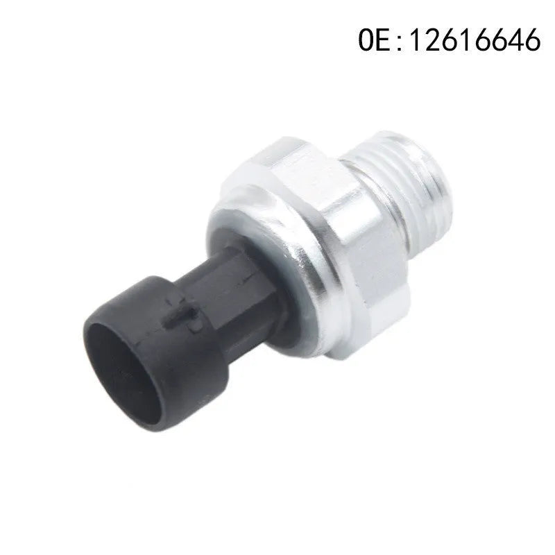 GM fuel pressure sensor with silver metal housing, part numbers 12616646 12677836 D1846A.