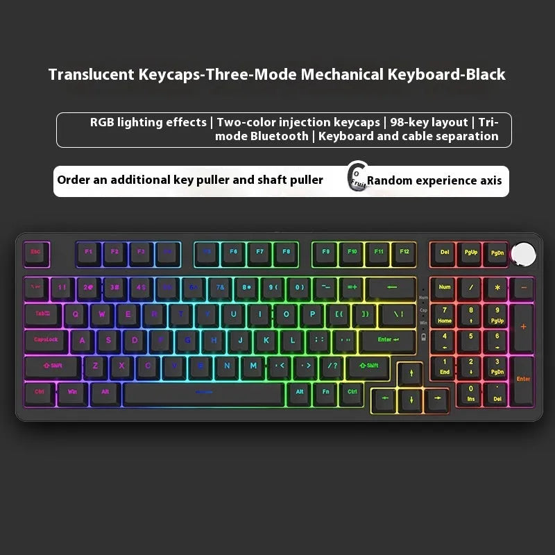 White screen version 98-key wireless mechanical keyboard kit with metal knob on desk