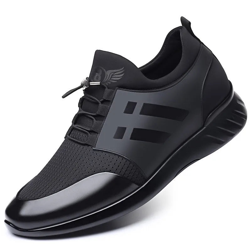 Men's black invisible height increasing casual trainers with chunky rubber sole