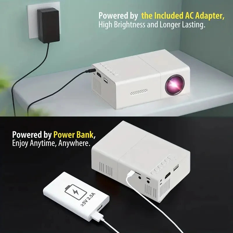 M100 mini projector in white or black colour with remote control and cables for 100-inch home projection