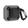 Two-tone plastic clamshell case for AirPods earbuds with carrying hook