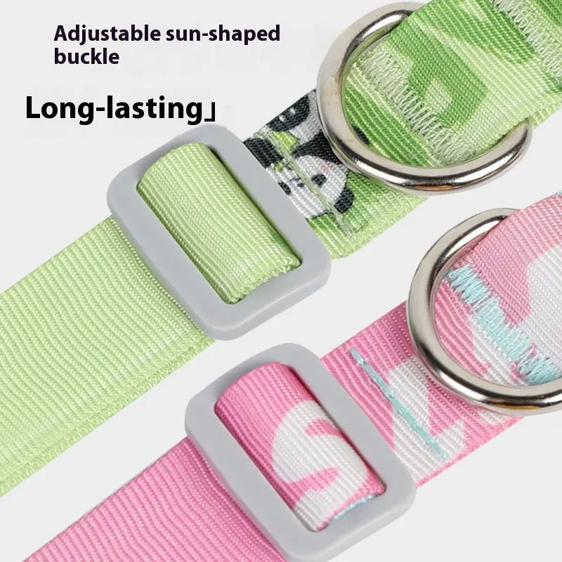 Adjustable nylon dog collar with cartoon gradient pattern in green colour options.