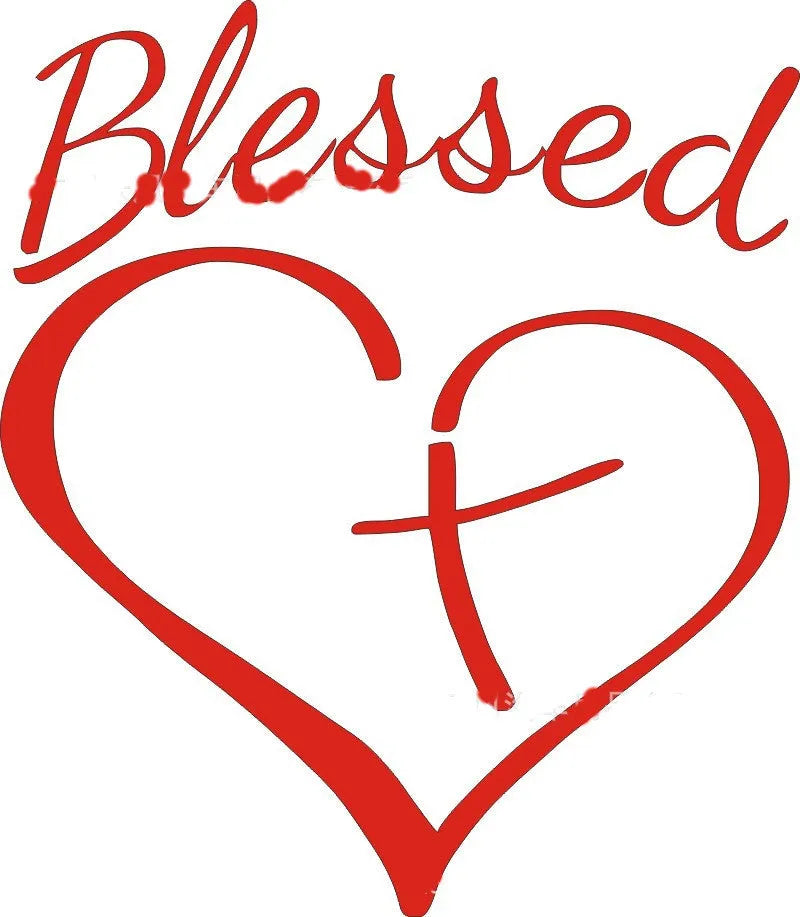 Faith Hope Love heart design sticker in black, white and red colour options, 14 by 11.5 cm.