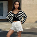 Striped long-sleeved sweater with front and back wearable design in mercerised cotton