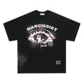 White and black pure cotton T-shirt with short sleeves and a retro Hip Hop Gothic letter pattern design.
