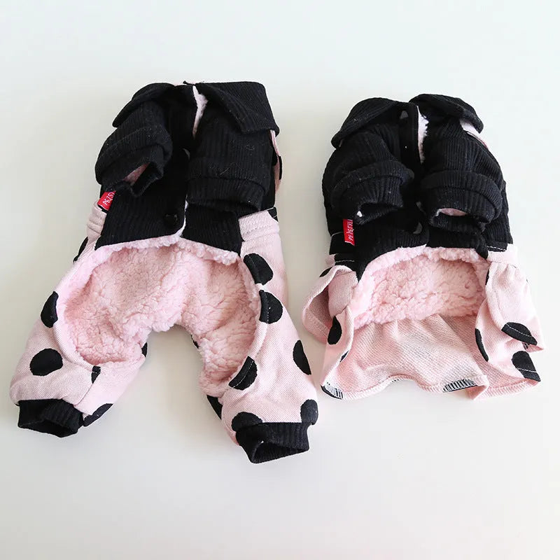 Dog wearing lapel strap cloth clothing in Casual style, showing Four-legged and Skirt design options.