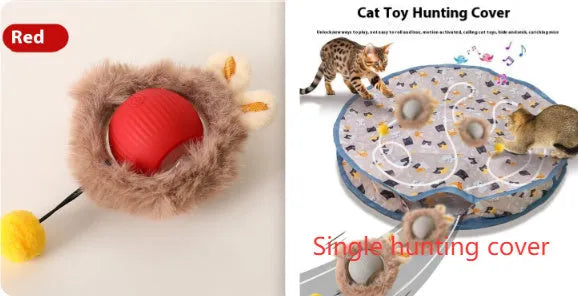 Self-hi cat rolling ball toy with plush cat shape and silicone ball