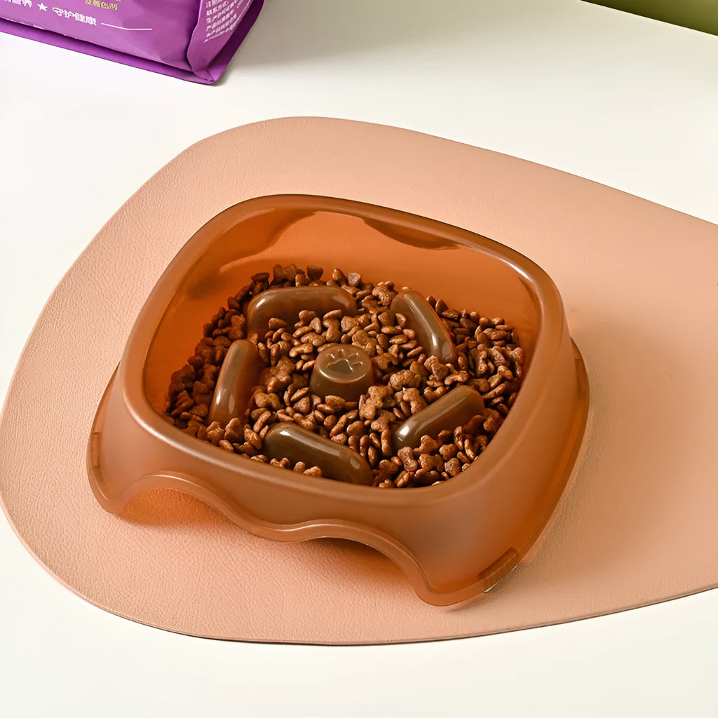 Plastic dog slow feeder bowl in blue gray green or orange for anti-choking pet feeding