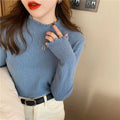 Women's half turtleneck bottoming shirt with princess sleeves, 100% polyester, in apricot, black, blue, brown, pink, sunset yellow, or white.